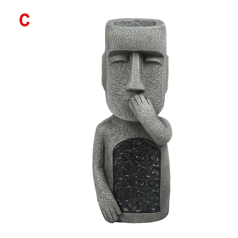 See Hear Speak No Evil Garden Easter Island Statues Creative Resin Sculpture Outdoor Decoration Home Vase Statue Decor Figurine