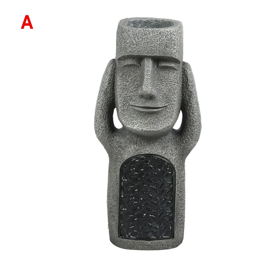 See Hear Speak No Evil Garden Easter Island Statues Creative Resin Sculpture Outdoor Decoration Home Vase Statue Decor Figurine