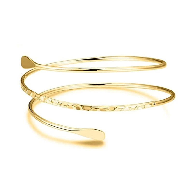 Upper Arm Bracelet Metal Coil Swirl Spiral Shape Armband Cuff Fashion Simple Arm Bangle Armlet Adjustable for Women Girl