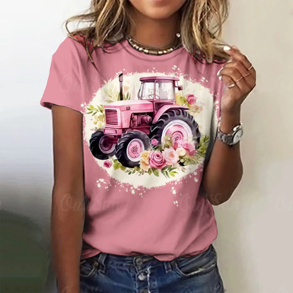 2025 New Women's T-shirt Cartoon Car Print Hippie Bus Tops Women's Trending Clothes Fashion Short Sleeve Shirt Funny Tee Tops