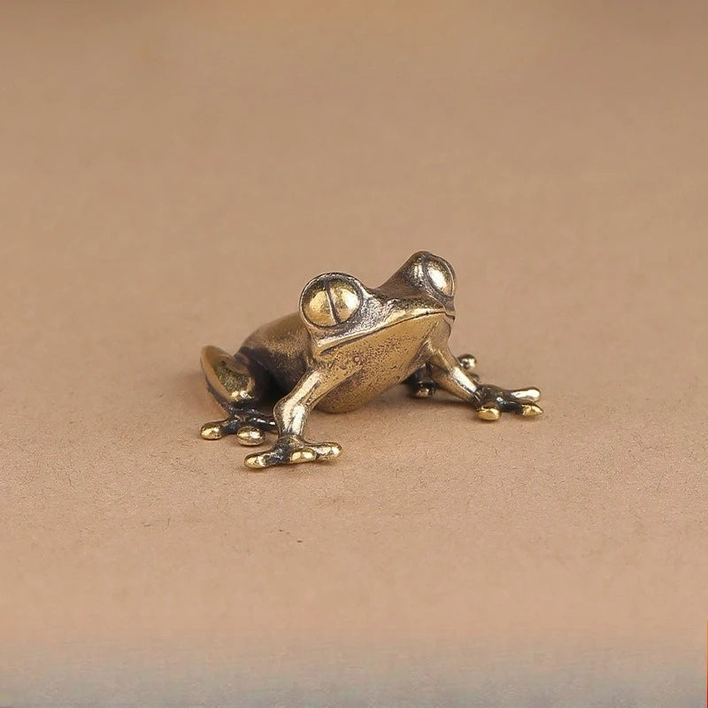 Retro Brass Mini Frog Miniatures Figurines Vintage Animal Figurine Toad Desktop Ornaments Home Decoration Crafts Tea Pet Decor