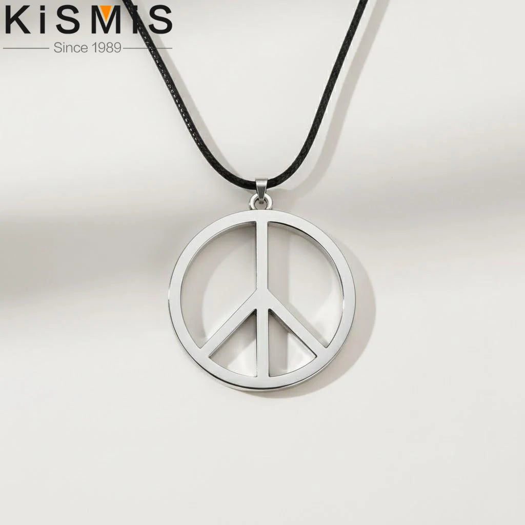 Hippie Stainless Steel Silver Peace Sign Pendant Necklace for Men Women Trendy Jewelry Gift
