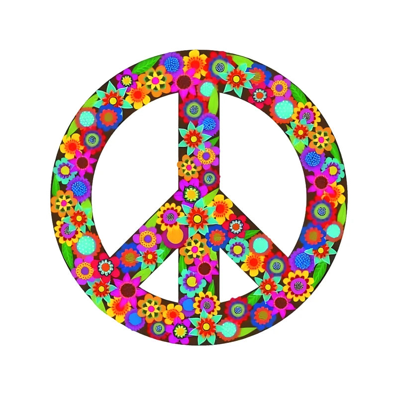 1pc Peace Sign Car Sticker, Multicolor Flowers Hippie Decal By Megan J Designs, Laptop Window Car Vinyl Sticker