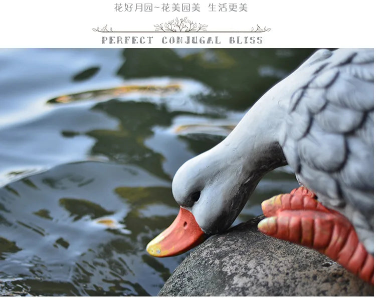 Garden Goose Fountain Statue Outdoor Animal Flower Pot Patio Flowing Ornaments Hotel Landscape Bonsai Display Rustic Planter