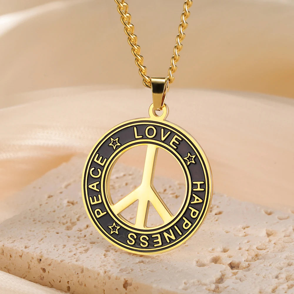 Dawapara Peace Sign Symbol Necklace Peace Love Happiness Blessing Pendant Stainless Steel Jewelry Hippie Accessories