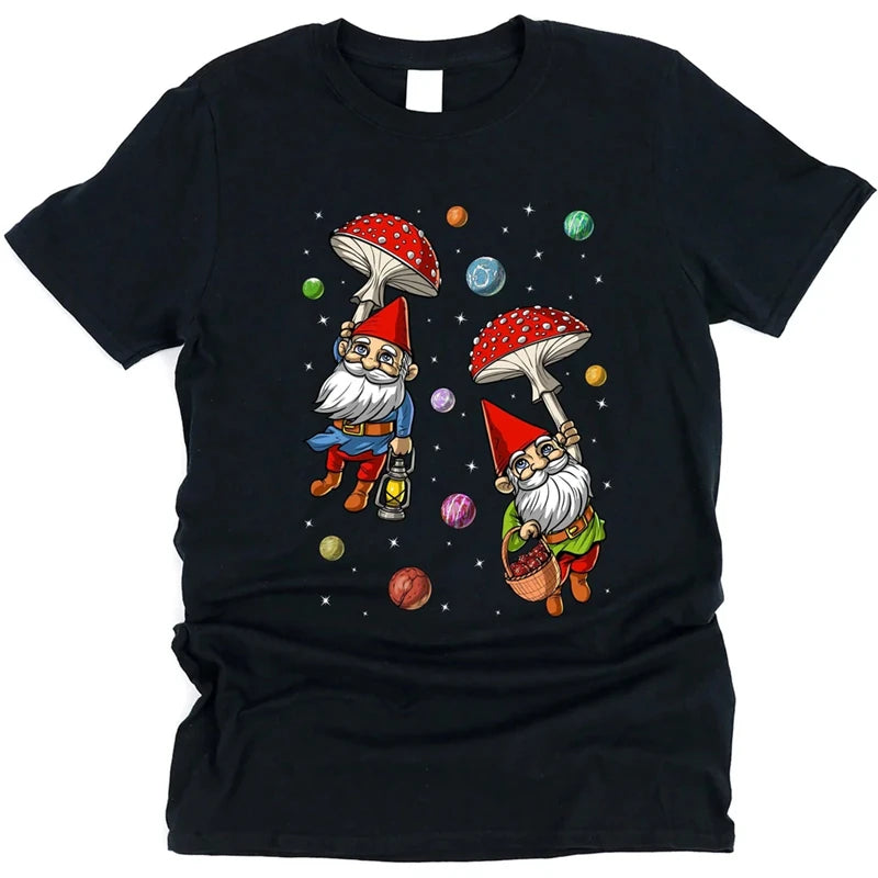 Fantasy Mushrooms Hippie Men T-shirt Solid Simple Print Graphic Short Sleeve T-shirts Alien Dwarf Print Summer Funny Tee Top