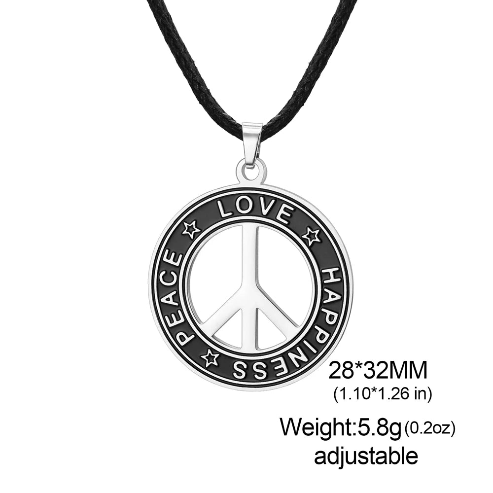 Dawapara Peace Sign Symbol Necklace Peace Love Happiness Blessing Pendant Stainless Steel Jewelry Hippie Accessories