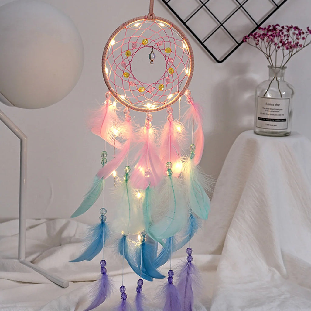 Dream Catcher Wall Decor Pink Feather Dreamcather Star Moon Wall Hanging for Girls Kids Bedroom Decor Birthday Christmas Gifts