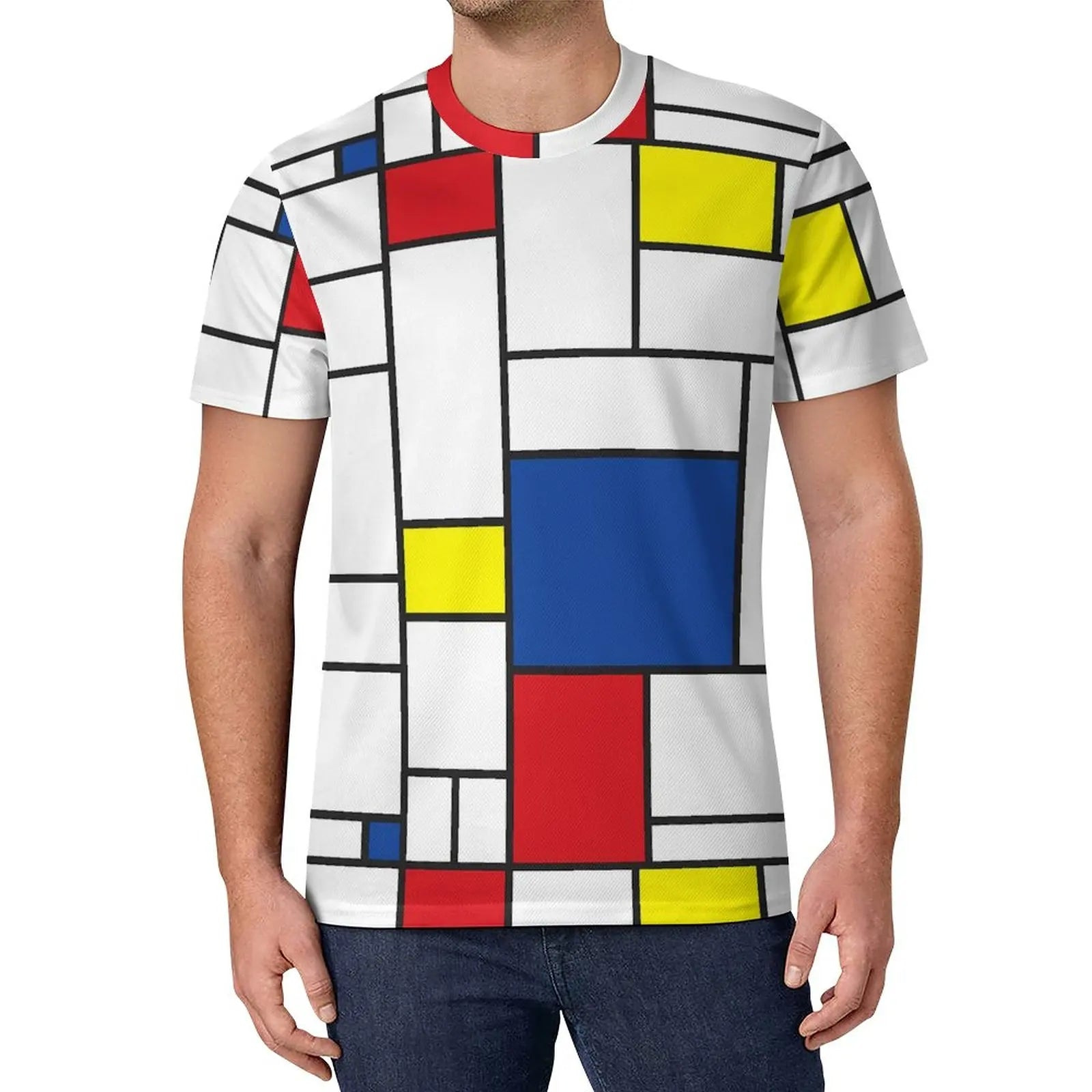 De Stijl Print T Shirt Mondrian Inspired Hippie T Shirts Short-Sleeve Custom Tshirt Fun Oversized Top Tees