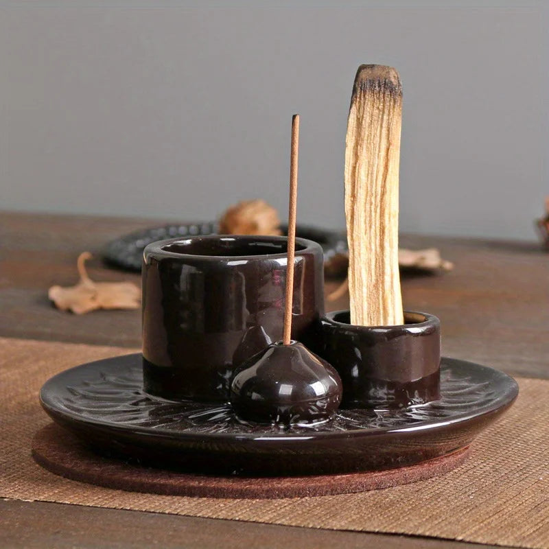 4-in-1 Ceramic Incense Burner for Aromatherapy Meditation Yoga and Home Decor Includes Sage Holder and Incense Holder for Sticks