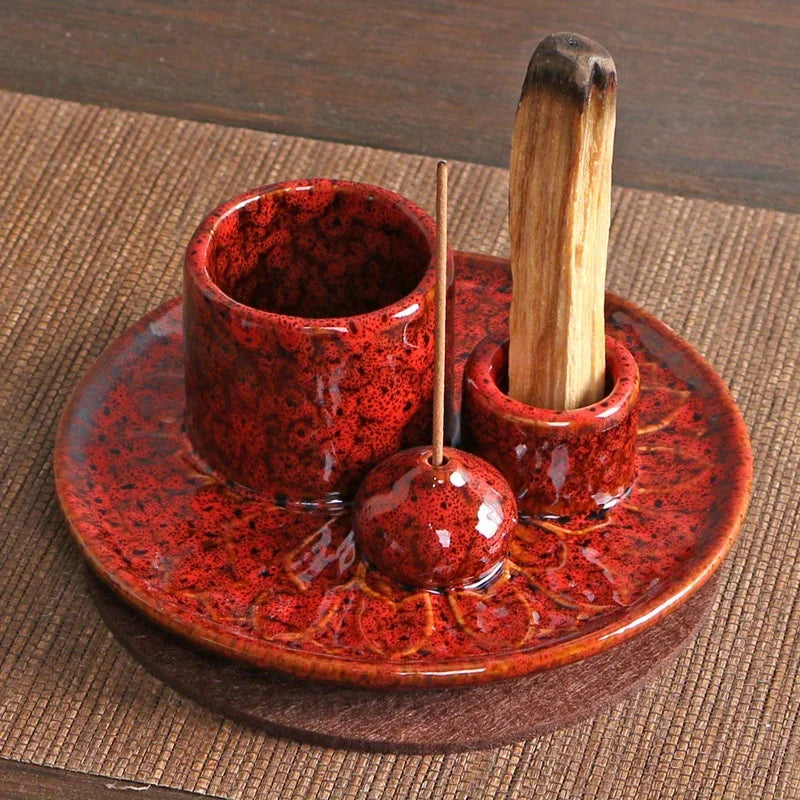 4-in-1 Ceramic Incense Burner for Aromatherapy Meditation Yoga and Home Decor Includes Sage Holder and Incense Holder for Sticks