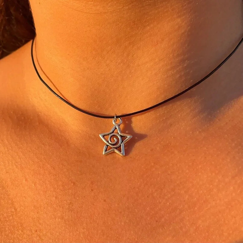Y2K Retro Vortex Necklace For Women Man Fashion Party Rock Jewelry Accessory Gift Pentagram Vortex Sun Mysterious Hippie Choker