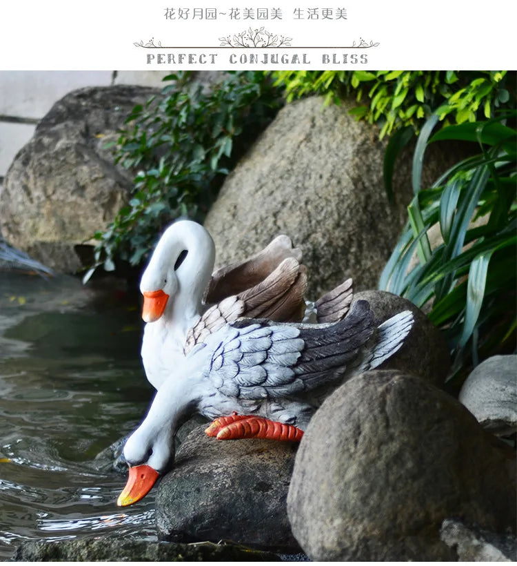 Garden Goose Fountain Statue Outdoor Animal Flower Pot Patio Flowing Ornaments Hotel Landscape Bonsai Display Rustic Planter