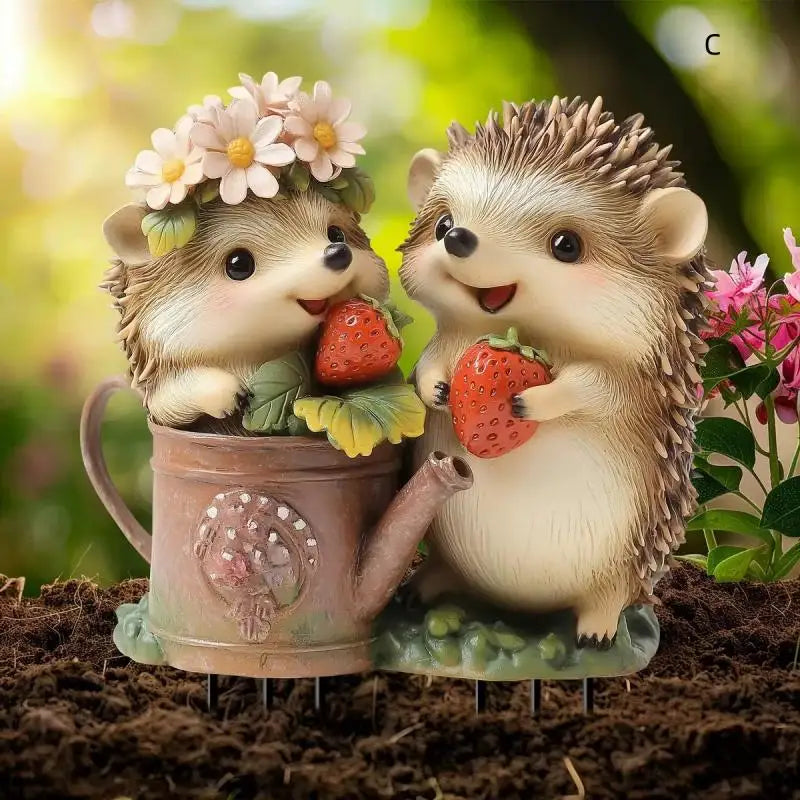 1PC Cute Strawberry Hedgehog Garden Decoration 2D Flat Acrylic Ground Insert With Classic Spring Elements