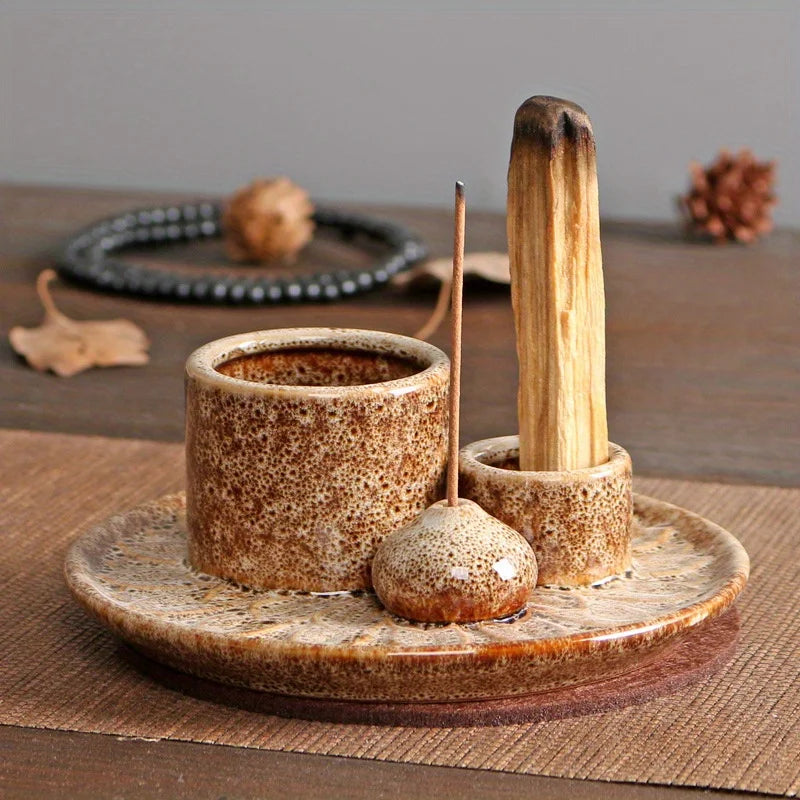 4-in-1 Ceramic Incense Burner for Aromatherapy Meditation Yoga and Home Decor Includes Sage Holder and Incense Holder for Sticks