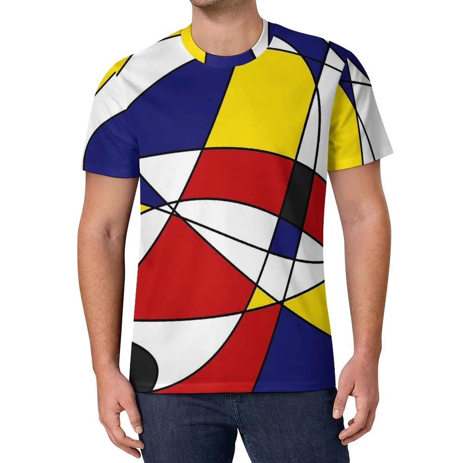 De Stijl Print T Shirt Mondrian Inspired Hippie T Shirts Short-Sleeve Custom Tshirt Fun Oversized Top Tees