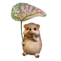Cute Leaf Umbrella Hedgehog Figurine Weatherproof Resin Garden Hedgehog Statue Handmade Small Hedgehog Sculpture Patio Decor