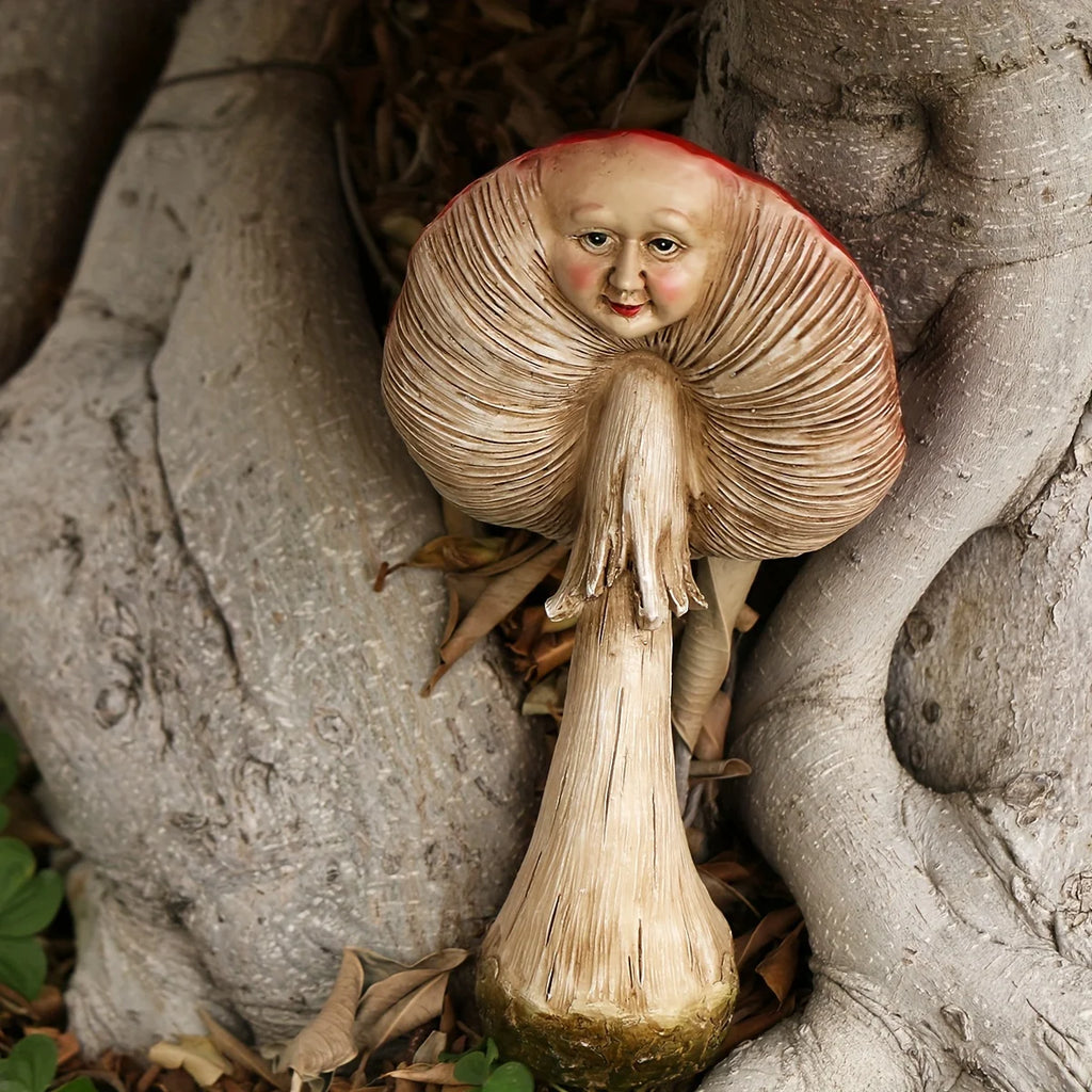 Facial Genie Mushroom Outdoor Sculpture Garden Ornament Accessories Courtyard, Lawn and Gardening