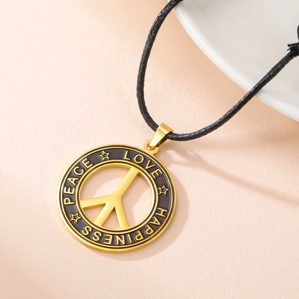 Dawapara Peace Sign Symbol Necklace Peace Love Happiness Blessing Pendant Stainless Steel Jewelry Hippie Accessories