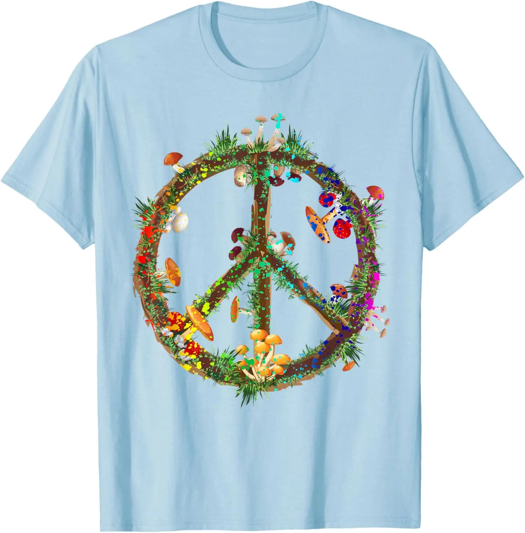 Psychedelic Mushroom Peace Sign Hippie Trippy Retro Graphic T-Shirt Unisex Casual Short Sleeve Tee
