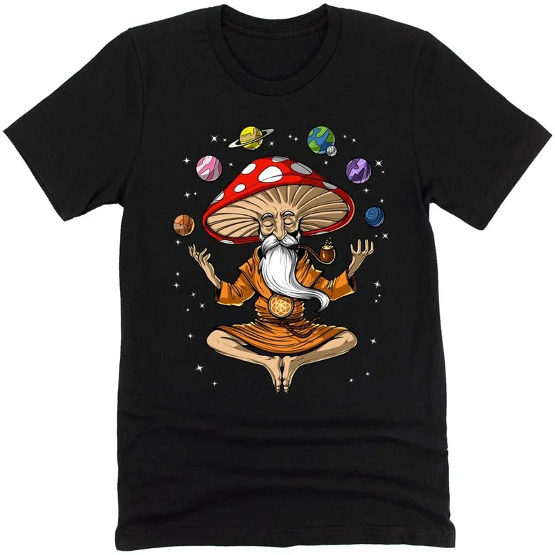 Fantasy Mushrooms Hippie Men T-shirt Solid Simple Print Graphic Short Sleeve T-shirts Alien Dwarf Print Summer Funny Tee Top