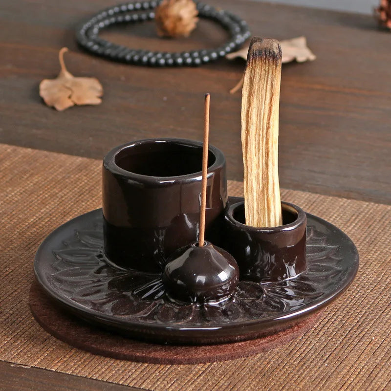 4-in-1 Ceramic Incense Burner for Aromatherapy Meditation Yoga and Home Decor Includes Sage Holder and Incense Holder for Sticks