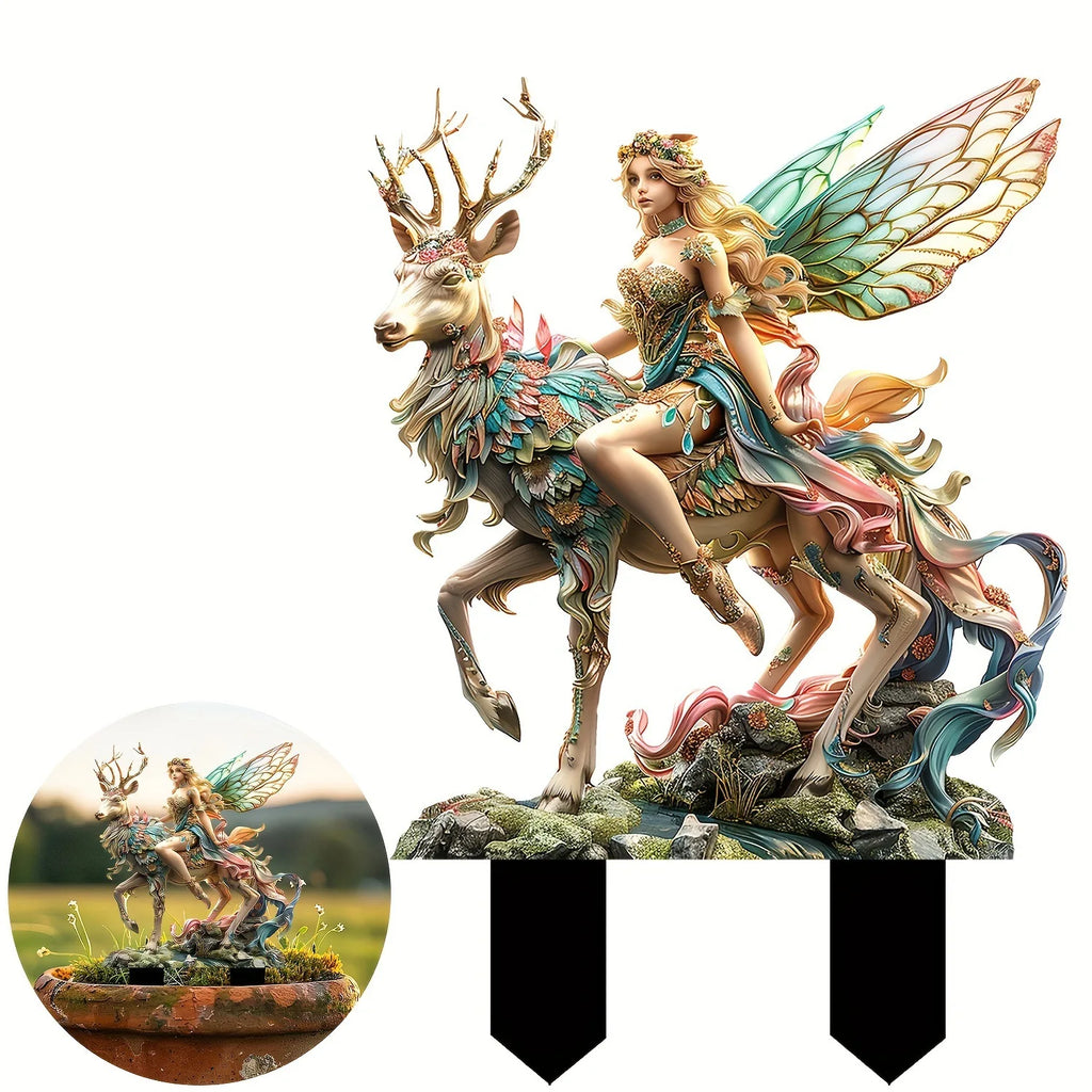Magical Deer and Forest Elf Garden Stakes, Acrylic Garden Grounds, Pottery Plants, Decorative Scene Decoration