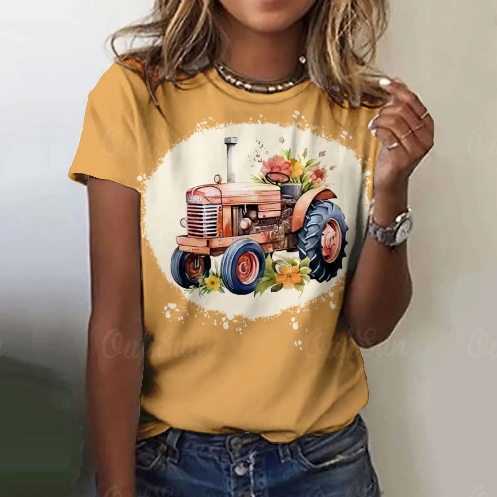 2025 New Women's T-shirt Cartoon Car Print Hippie Bus Tops Women's Trending Clothes Fashion Short Sleeve Shirt Funny Tee Tops