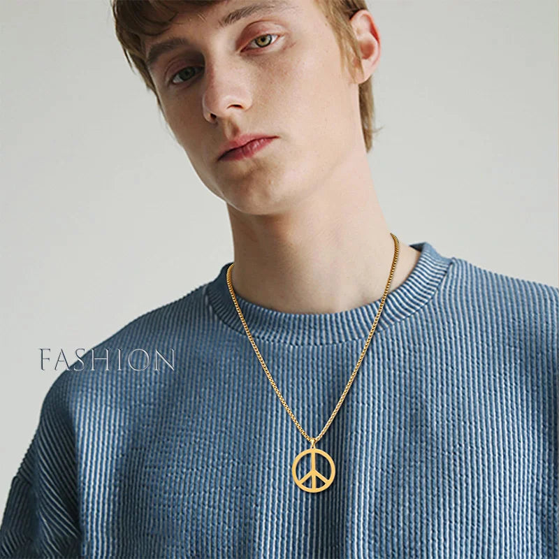 Peace Necklace Peace Sign Symbol Pendant Necklace Chain Necklace for Hippie Party Dressing Accessories Jewelry for Women Men