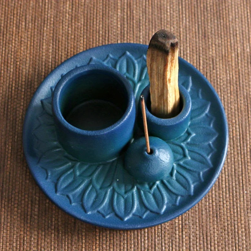 4-in-1 Ceramic Incense Burner for Aromatherapy Meditation Yoga and Home Decor Includes Sage Holder and Incense Holder for Sticks