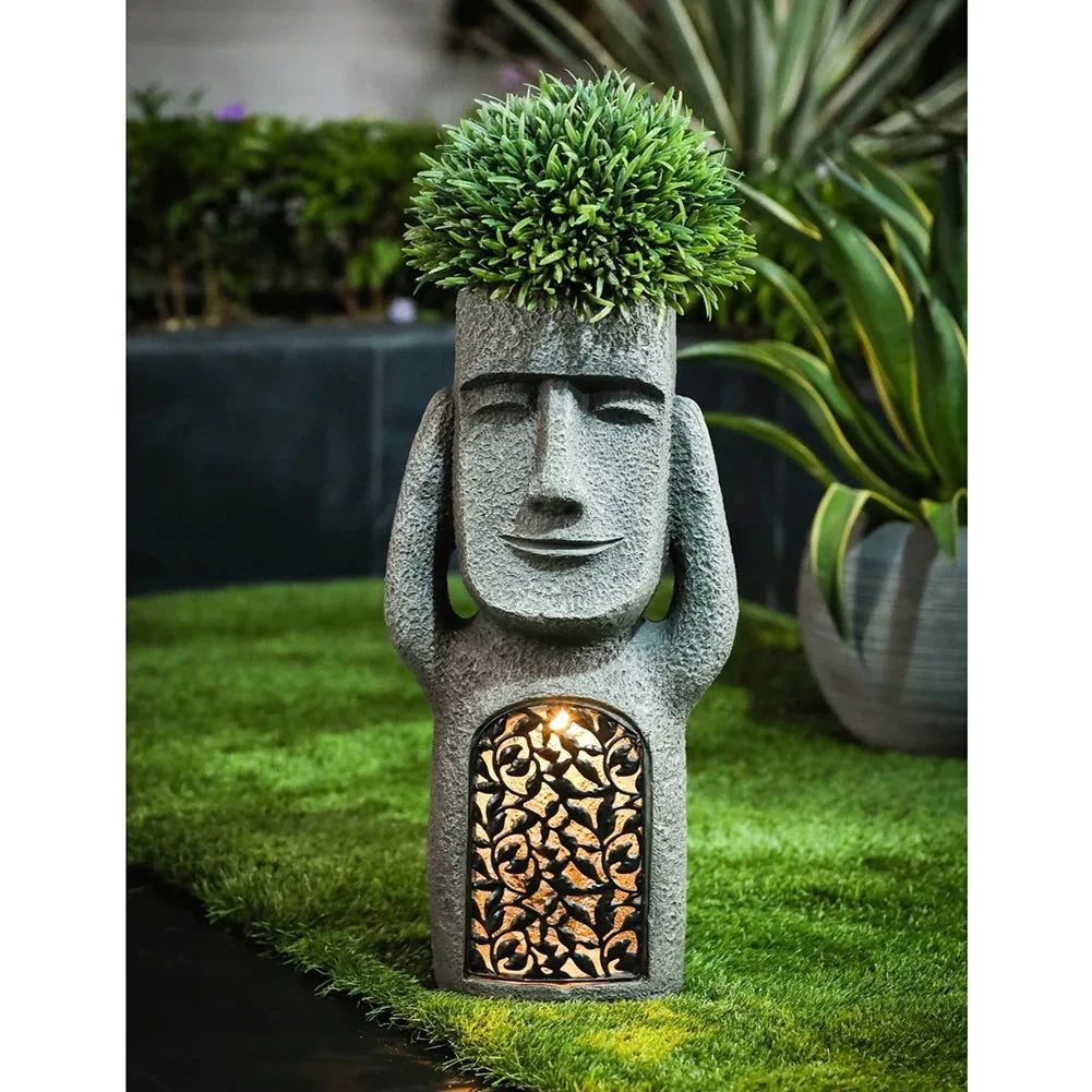 See Hear Speak No Evil Garden Easter Island Statues Creative Resin Sculpture Outdoor Decoration Home Vase Statue Decor Figurine