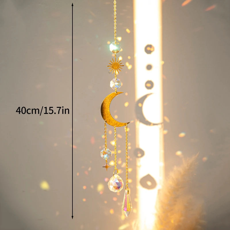 Crystal Suncatcher Moon Star Rainbow Sun Catcher Wind Chime Pendant Sun Catcher Pendants Outdoor Garden Yard Hanging Decor