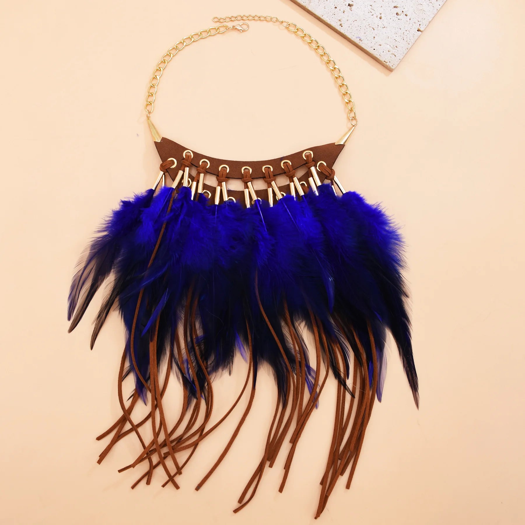Black Brown Long Feather Pendants Indian Ethnic Necklace Vintage Bohemia African Hyperbole Hippie Charm Collar Statement Jewelry