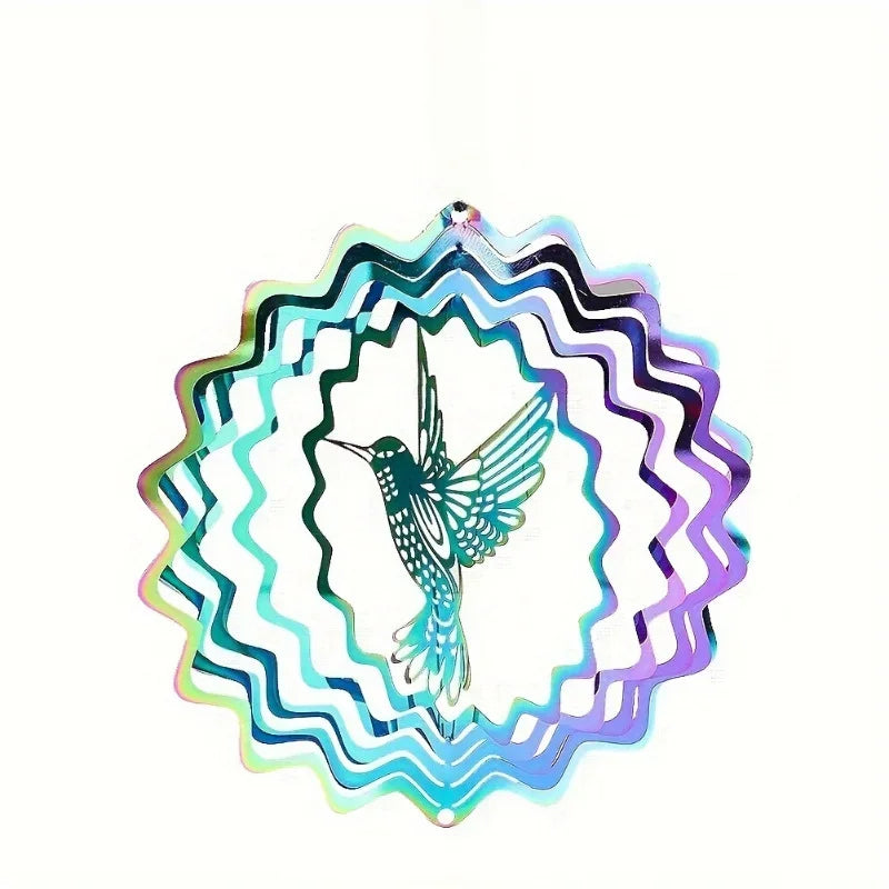 3D Rotating Hummingbird Hanging Ornament Wind Chime Art Deco Style Garden Decoration Wind Spinner