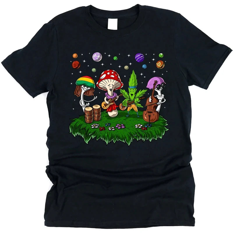 Fantasy Mushrooms Hippie Men T-shirt Solid Simple Print Graphic Short Sleeve T-shirts Alien Dwarf Print Summer Funny Tee Top