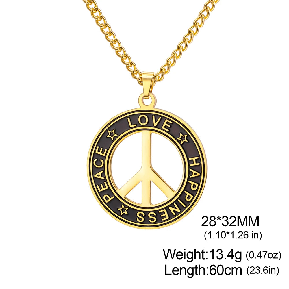 Dawapara Peace Sign Symbol Necklace Peace Love Happiness Blessing Pendant Stainless Steel Jewelry Hippie Accessories