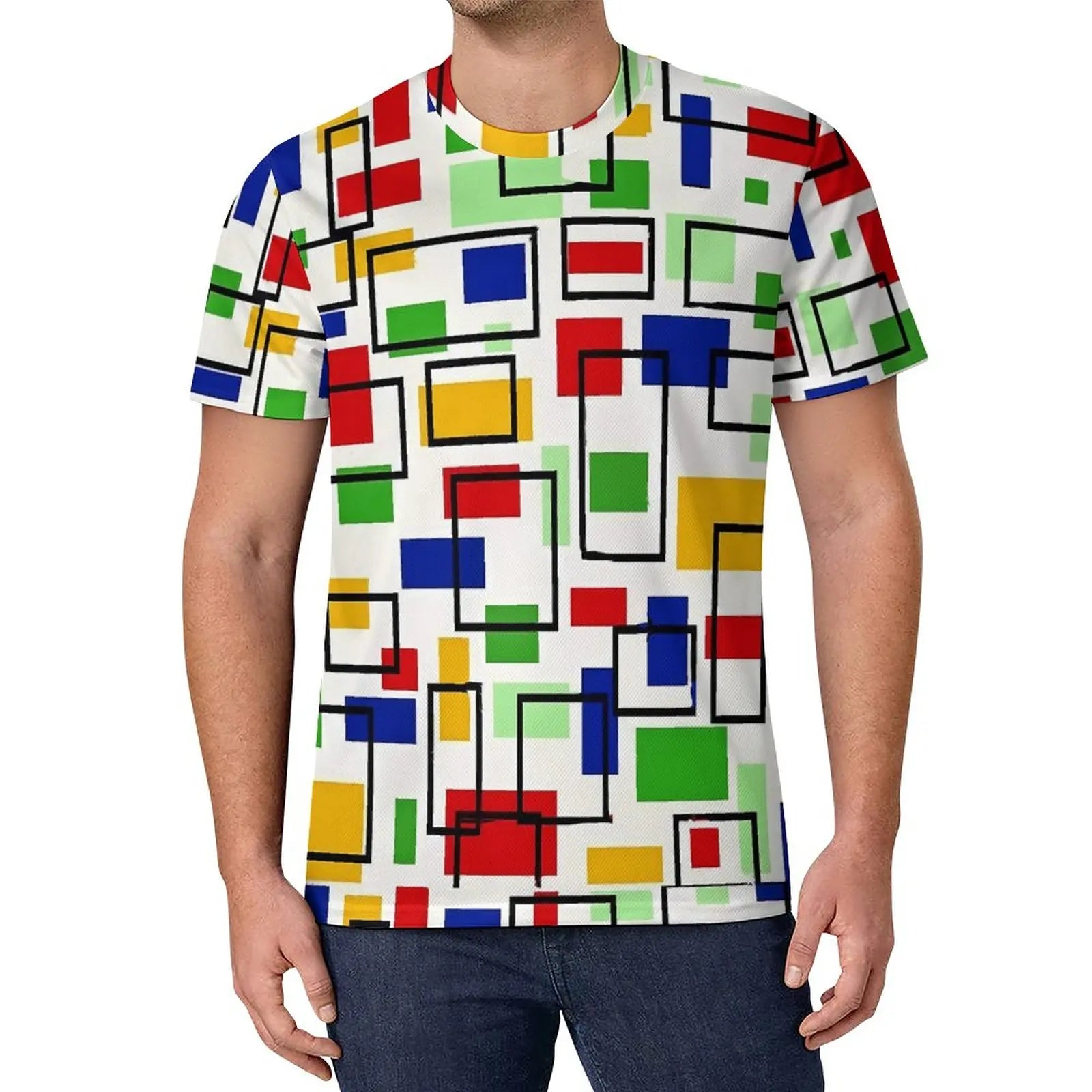 De Stijl Print T Shirt Mondrian Inspired Hippie T Shirts Short-Sleeve Custom Tshirt Fun Oversized Top Tees