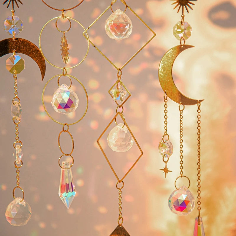 Crystal Suncatcher Moon Star Rainbow Sun Catcher Wind Chime Pendant Sun Catcher Pendants Outdoor Garden Yard Hanging Decor