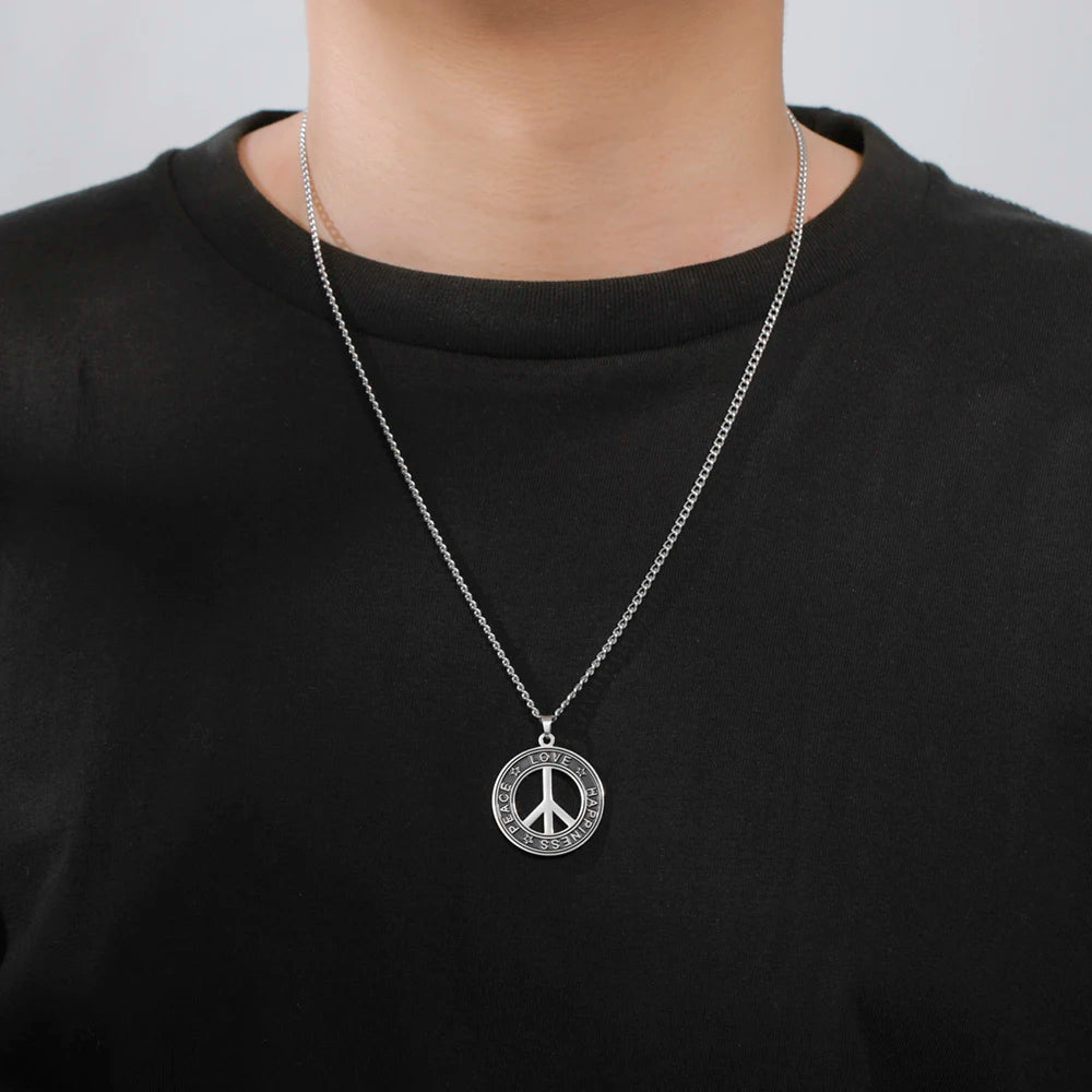 Dawapara Peace Sign Symbol Necklace Peace Love Happiness Blessing Pendant Stainless Steel Jewelry Hippie Accessories