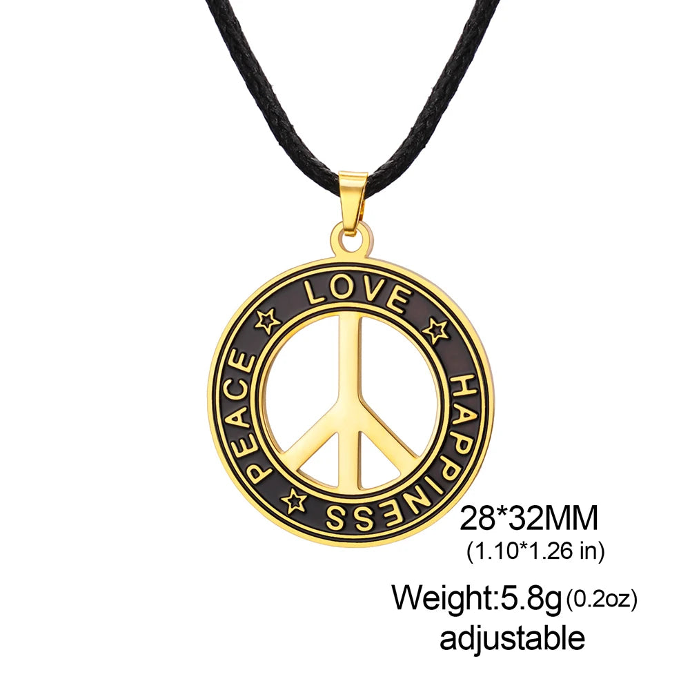 Dawapara Peace Sign Symbol Necklace Peace Love Happiness Blessing Pendant Stainless Steel Jewelry Hippie Accessories