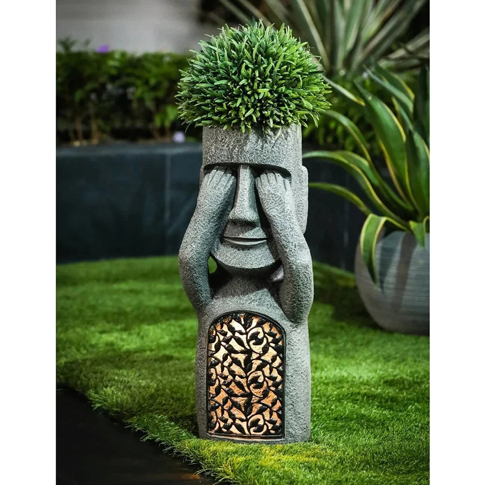 See Hear Speak No Evil Garden Easter Island Statues Creative Resin Sculpture Outdoor Decoration Home Vase Statue Decor Figurine