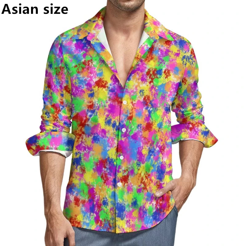 Tie-dye 3D Printed Pattern Shirt Colorful Men Long Sleeve Shirts Spring Autumn Casual  Man Elegant Blouses Y2k Unisex Clothes