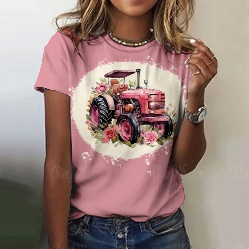 2025 New Women's T-shirt Cartoon Car Print Hippie Bus Tops Women's Trending Clothes Fashion Short Sleeve Shirt Funny Tee Tops