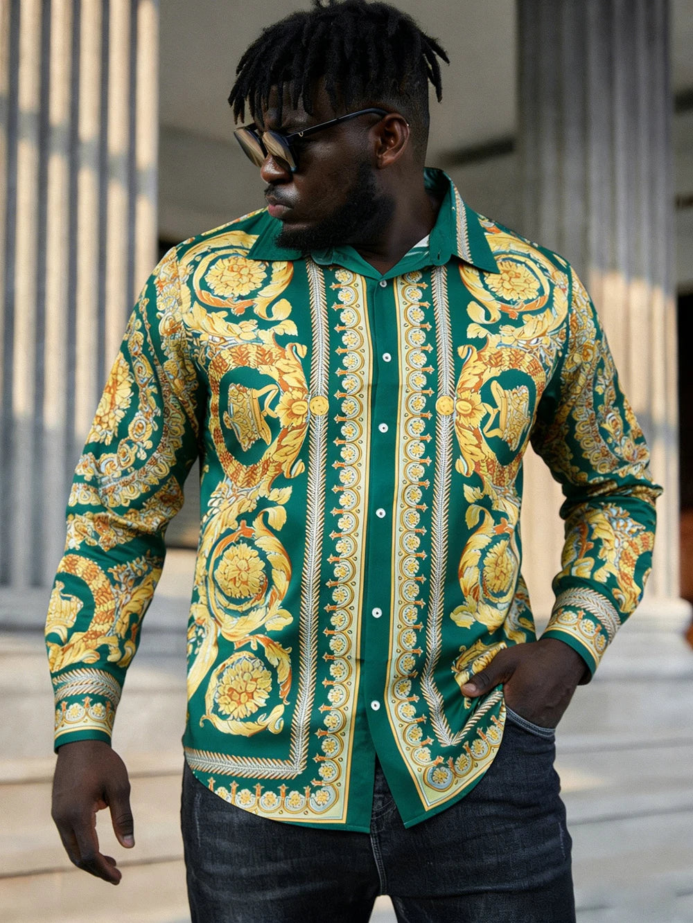 Men's French Long Sleeve Shirt Baroque Pattern High Definition Printed Shirt Hawaii Vacation Social Men's Clothes Quick Drying