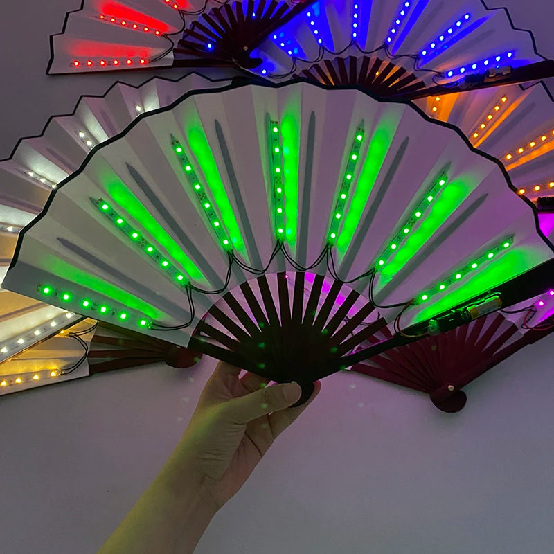 Holiday Carnival party lighting supplies  LED neon light rave fan  folding luminous fan wedding hand fan glowing in the party