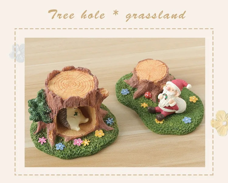 Cute Grassland Tree Hole Decoration Creative Micro Landscape Cartoon Ins Home Decoration Resin Crafts Home Decor Fairy Garden