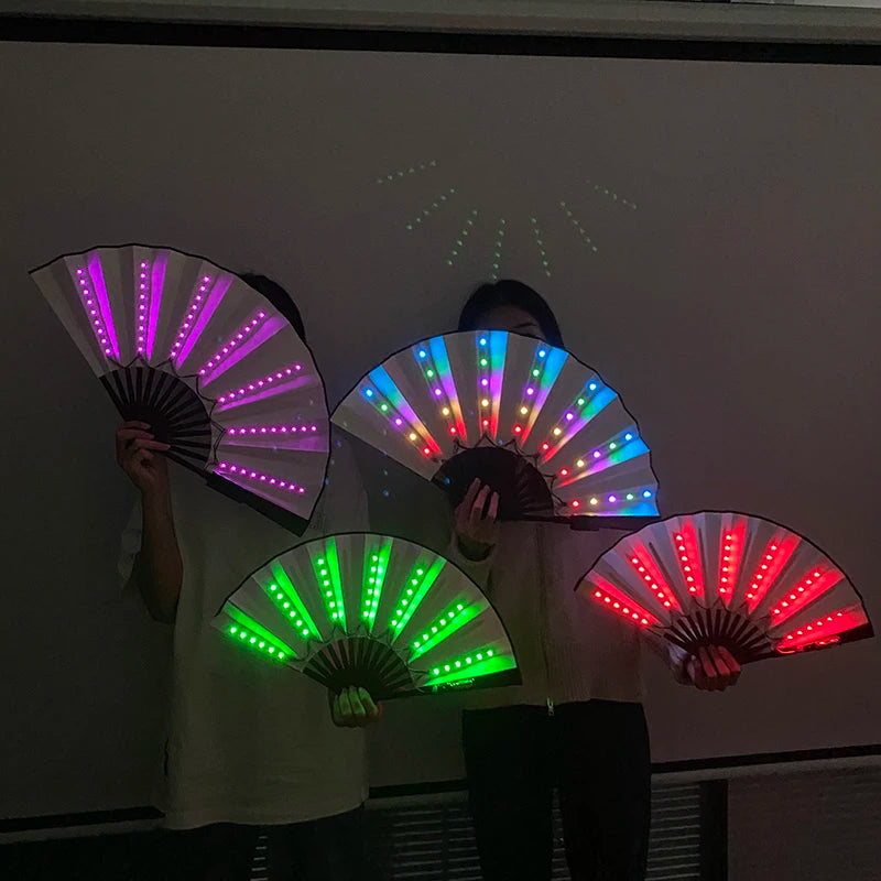 Holiday Carnival party lighting supplies  LED neon light rave fan  folding luminous fan wedding hand fan glowing in the party