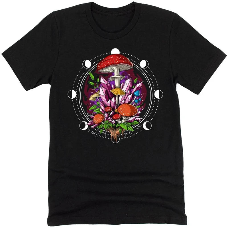 Fantasy Mushrooms Hippie Men T-shirt Solid Simple Print Graphic Short Sleeve T-shirts Alien Dwarf Print Summer Funny Tee Top