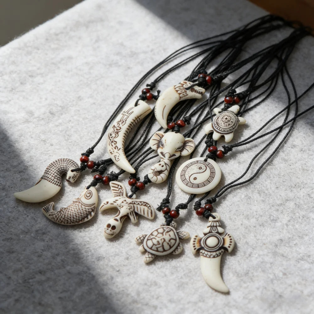 6/10/12Pcs/Lot Fashion Vintage Simple Turtle Tai Ji Fish Adjustable Necklaces For Men Women Rope Chain Jewelry Accessories Gifts