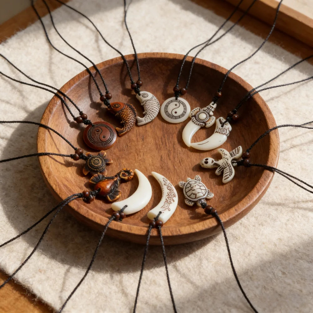6/10/12Pcs/Lot Fashion Vintage Simple Turtle Tai Ji Fish Adjustable Necklaces For Men Women Rope Chain Jewelry Accessories Gifts